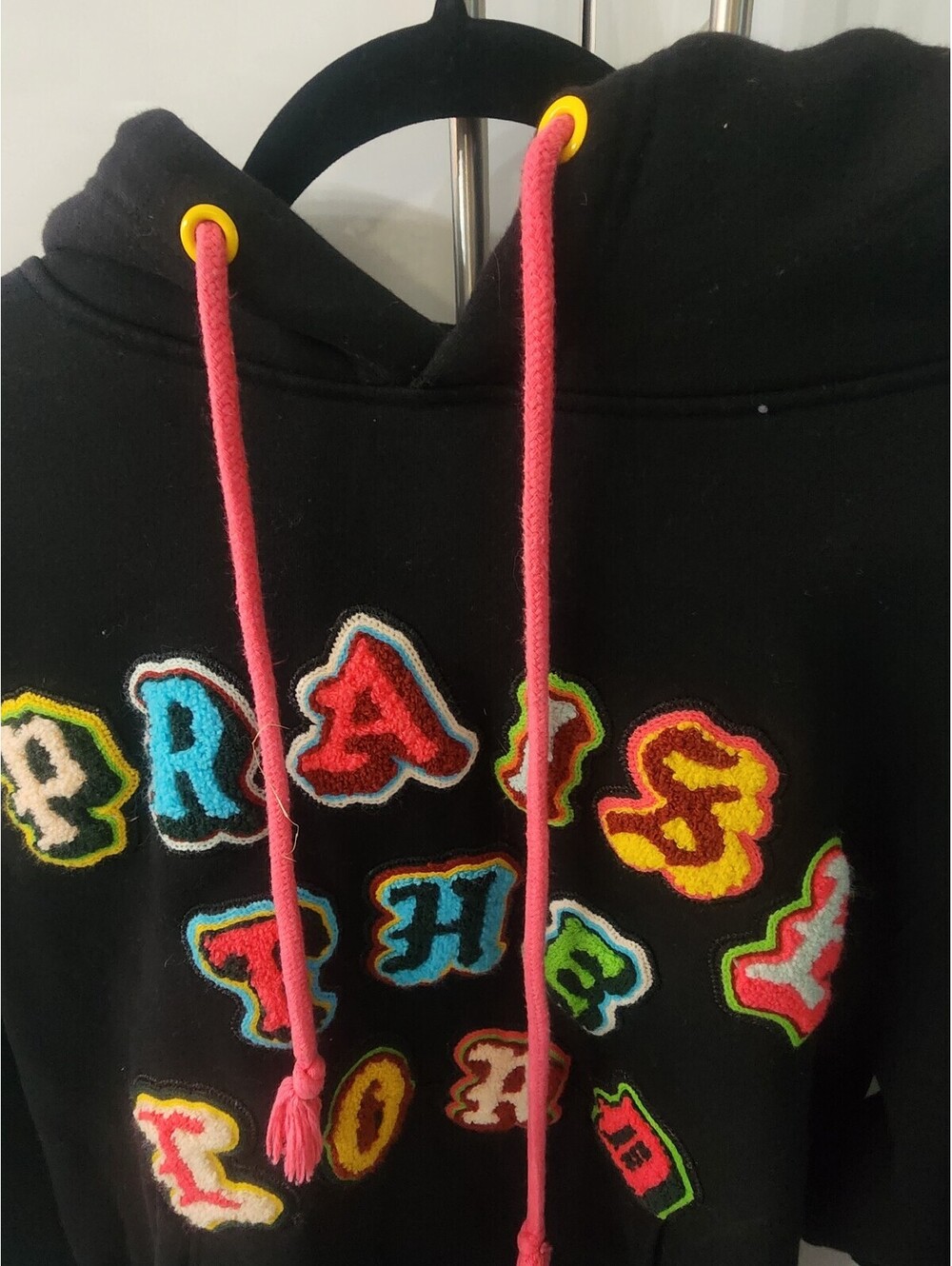 Black Hoodie worship Praise  Embroidered Letters and Pink Drawstring - Picture 2 of 3